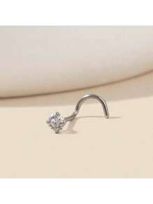 1/4pcs Fashion Chic Simple 316L Stainless Steel Cubic Zirconia Round Nose Rings, Versatile Disposable Body Piercing Jewelry Nose Stud, Suitable For Women's Daily Wear Gift