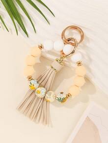 1pc Tropical Print Bohemian Style Silicone Keychain Gift - Multicolor - View 4