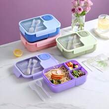 1pc Adult Lunch Box, 1450ml Adult Lunch Box, Leak Proof Lunch Box With Utensils, 3-Compartment Lunch Box, Microwave Heating, Four-Color Optional
