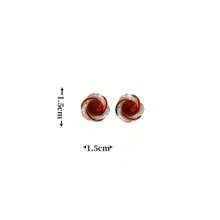 1 Pair Korean Minimalist Style Red Pearl Stud Earrings For Women, Sweet And Elegant With Rhinestone Decor