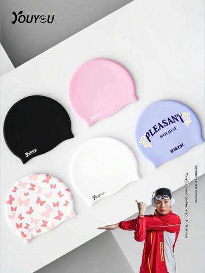 youyou Gorro de natación de silicona para mujeres y hombres, impermeable, talla extra grande, protección de oídos cómoda, adecuado para cabello largo