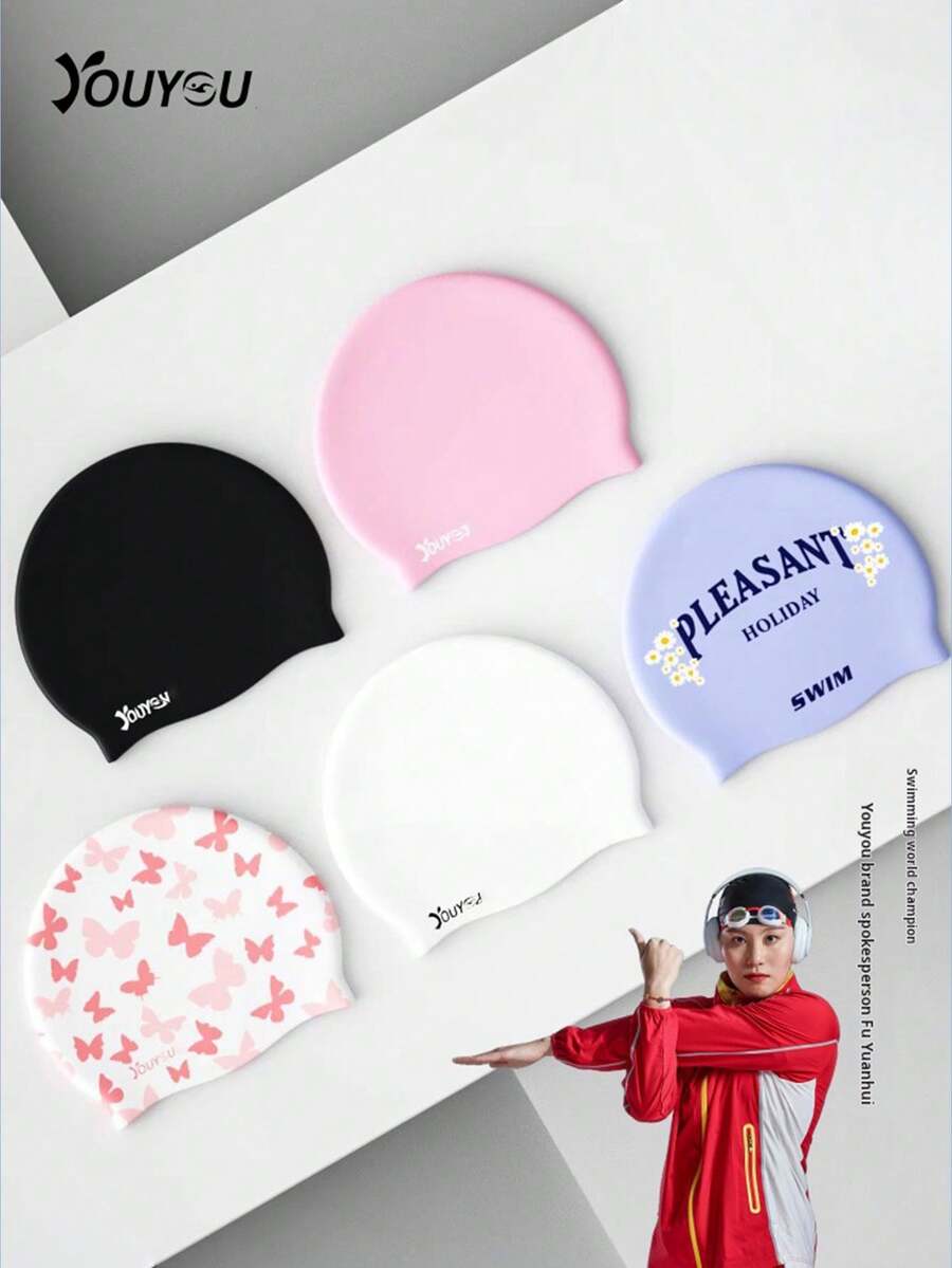 youyou Bonnet de bain en silicone pour femmes et hommes, imperméable, très grande taille, protection auditive confortable, convient aux cheveux longs