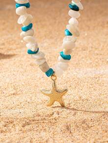 1 Pc Summer Vacation Body Jewelry Starfish Decor Natural Stone Chips Beaded Waist Chain For Women - Multicolor - View 2
