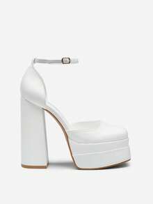 Women's Chunky High Heel Platform Shoes - Putih - View 5