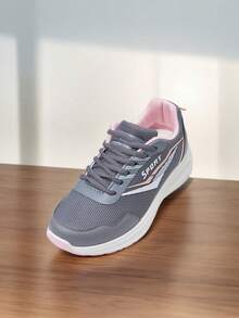 Zapatos para Correr Transpirables de Malla para Mujer, Zapatos de Caminar cómodos a la Moda con Cordones, Zapatos Deportivos Informales para Estudiantes ZM-2302B-2 - Gris - Ver 2