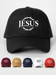 1 件印花“JESUS”水洗棒球帽，可调节户外防晒休闲帽，适合春秋季旅行海滩，男女通用时尚 Y2K 风格帽子万圣节 - 棒球帽 - 查看 11