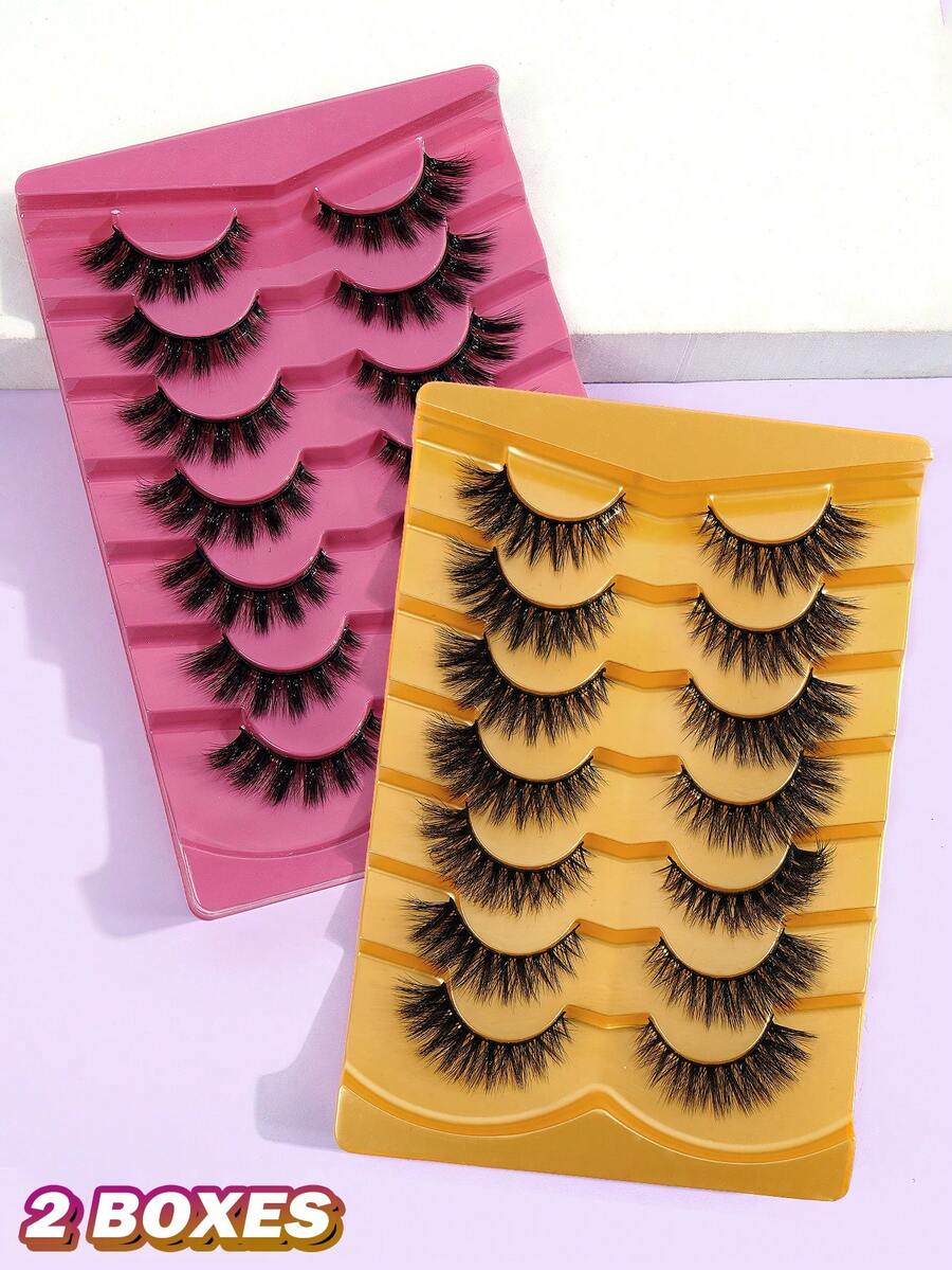 14 Pairs New Design Manga Look Lashes Manga Lashes Fluffy Natural Long Faux Mink Lash Thick Eyelashes,Cat Eye Eyelashes Natural Full False Eyelashes Volumized Eyelash Extension Travel Essentials Makeup Tools - 黑色 - 查看 1