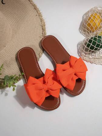 大码女式蝴蝶结装饰露趾拖鞋、系带凉鞋、优雅休闲沙滩鞋，适合夏季