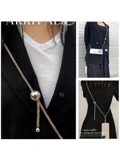 1 件银色手机项链带，坚固的链式挂绳挂绳通用配件