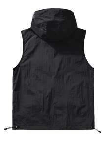 Women's Lightweight Sunscreen Vest Jacket, Summer Thin Loose Fit Hooded Sleeveless Cover Up - Black - View 3