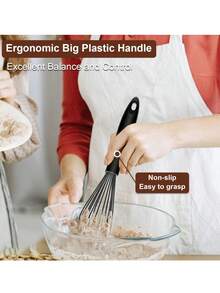 1 件硅胶手动打蛋器 - 手动打蛋器，家用烘焙工具，厨房用具 - 黑色 - 查看 3