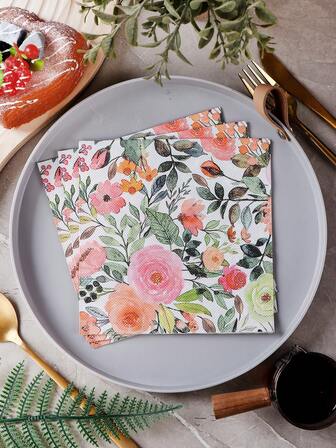 20pcs/Pack Floral & Greenery Pattern Colorful Disposable Party Napkins