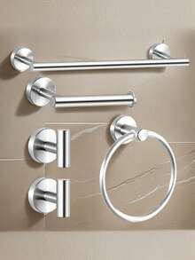 这款欧式浴室收纳套装包括不锈钢毛巾环、毛巾杆、纸巾架、浴袍挂钩、衣帽钩和多功能挂杆。 - 多 - 查看 15
