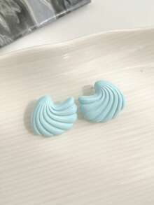 1 Pair Casual Ocean Style Wave Shell Design Alloy Earrings, Fashionable & Versatile - Baby Blue - View 6