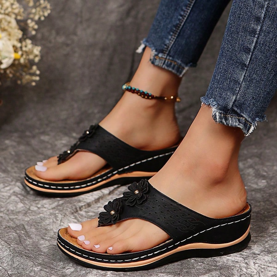 Sandalias de plataforma con diseño calado para mujer talla grande, chanclas de playa con cuña y suela plana, para el verano