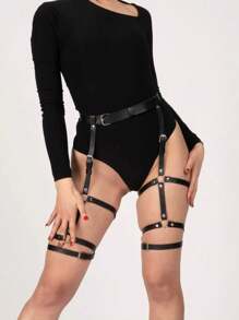 1 Piece Women's Leg Binding Thigh Garter Gothic Leg Wraps Punk Style Garter Adjustable Black Pu Leather Garter Sexy Lingerie Garter Accessories Women's Fashion Costume Wear Matching Pieces