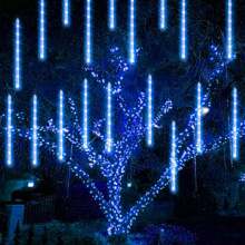 8pcs Meteor Tube LED String Lights, 30cm & 50cm Options, Warm White, White, Color, Blue For Outdoor Decoration, Suitable For Christmas Tree, Holiday, Garden, Patio, Porch