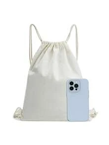 New Canvas Backpack, Drawstring Closure Pocket Design, Shopping/Student Backpack, School Supplies, School Bag, Bookbag, Back To School Backpack, Large Capacity, Waterproof, Lightweight, Foldable, Classic Casual, Perfect For Back To School, First Day Of School, Middle School, High School, Sports, College Style Student Backpack, Back To School Essential - Beige - View 4