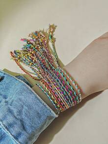 12pcs Adjustable Colorful Handmade Gold Thread Braided Bracelet Set, Bohemian Style Women & Student Jewelry Accessories - Multicolor - View 8