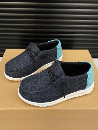 Children's Casual Lace-Up Shoes, Canvas Sneakers Breathable Running Shoes, Low-Top Athletic Shoes