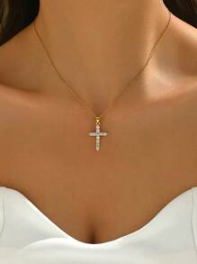 LIEBEIRIS 1 Stück 18K vergoldete minimalistische Kreuz Kristall Halskette, geeignet für den täglichen Gebrauch von Frauen und als Geschenk