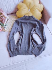 Basic Knitted Cold Weather Blouse Round Neck Sweater Women's Fashion - 灰色 - 查看 2