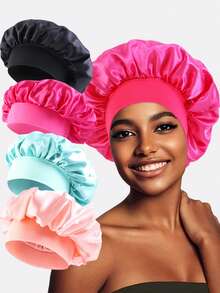 2pcs Women's Leopard Print Elastic Satin Turban Caps, Satin Sleeping/Makeup Hats, Suitable For Daily Use - Multicolor - View 5