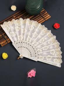 1 件白色樱花图案蕾丝折扇，配优雅大方的镀金框架，适合日常使用，扇长 22.5 厘米，金属花朵图案扇子生日最佳礼物，中性配饰，家居装饰配件和配饰（注意：本产品有一些小瑕疵，但不影响其整体外观或可用性。） - 彩色 - 查看 15
