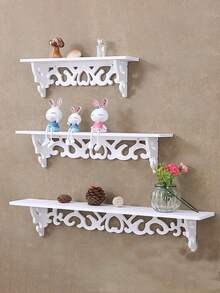1pc Simple Farmhouse Style Display Rack, Wall Mount Storage Shelf, Decor Piece, Floating Bookshelf, No Drill Needed - White - View 2