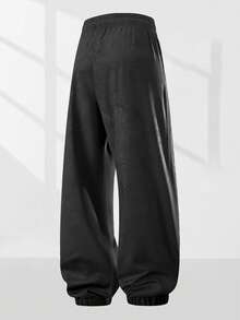 Casual Sports Drawstring Waist Jogger Pants For Men, Side Pockets, Print, For Summer Running & Workout Black Spring - Black - View 3