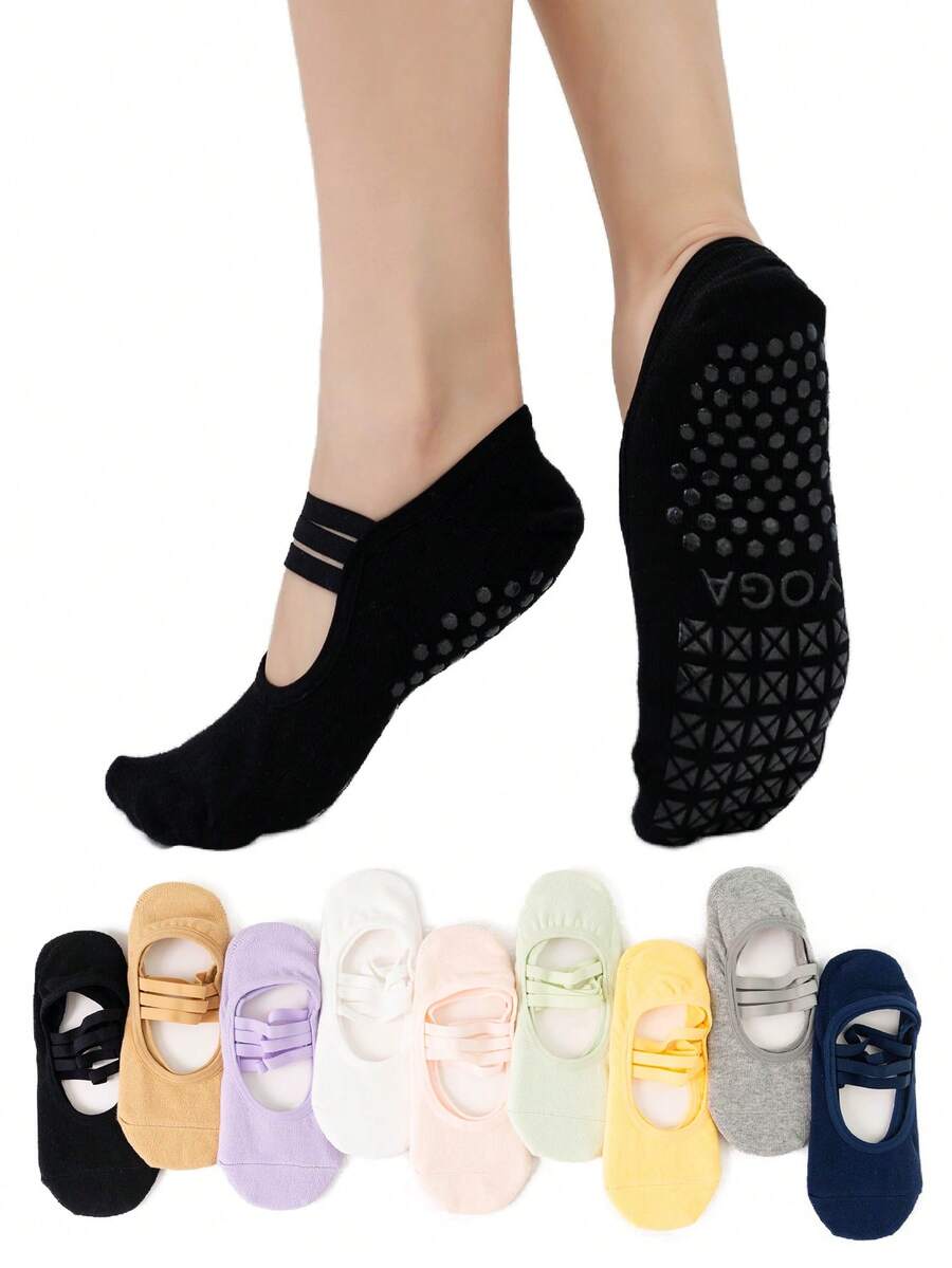 女士圆头三带浅口露背防滑健身、舞蹈、普拉提、瑜伽袜，款式 H10，秋季
