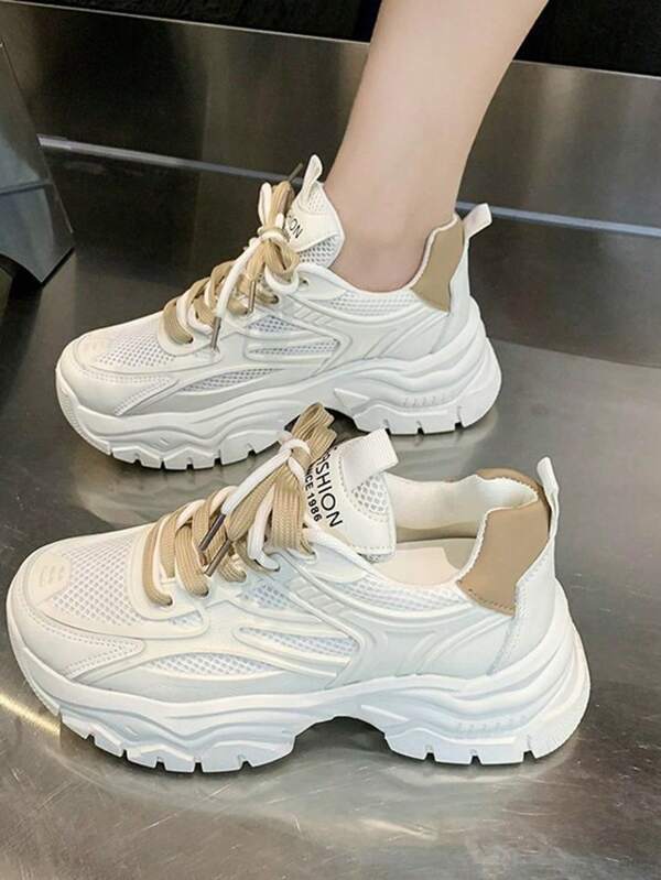 Zapatillas casuales transpirables de malla con suela gruesa, zapatos deportivos de talla grande para mujer