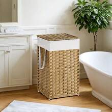 Laundry Hamper With Lid 17.2 Gallon Rattan Clothes Laundry Basket With Lid And Handles Foldable Removable Liner For Laundry Room,Goose Yellow - Vàng nhạt - Xem 1