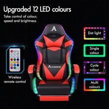 ALFORDSON Gaming Massage Chair, Massage Racing Chair With LED, Ergonomic Desk Chair With 150° Tilt, Retractable Footrest, PU Leather, Height Adjustable, 180 Kg Load Capacity - Red - View 4