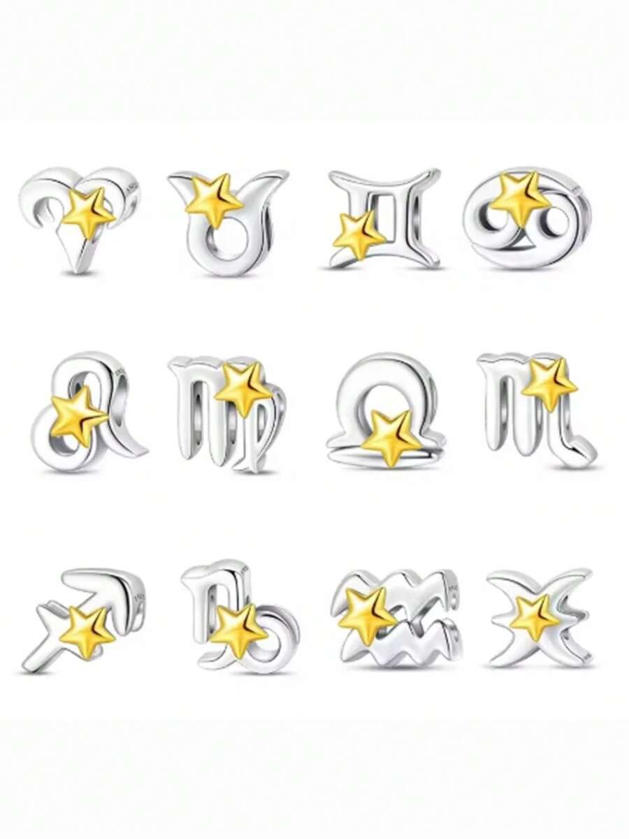 Silver Plated Charm The Twelve Zodiac Signs Corresponding To The Twelve Months Star Golden Beads Charm Pendant Ball Suitable For Bracelets DIY Women's Jewelry - Multicolor - View 1
