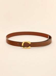 1 pezzo Cintura per donna in ecopelle marrone con decorazione in lettere e fibbia piatta dorata a forma di C, versatile corsetto in vita per valorizzare e mettere in risalto la figura, elegante