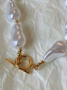 1pc Vintage Classic Asymmetrical Baroque Pearl OT Clasp Necklace
