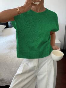 Elegant Women Loose Knit Sleeveless Vest, Casual Versatile Basic Top, Retro Vintage Style, Suitable For Spring/Summer, Back To School Season, Christmas, Thanksgiving, New Year And Other Occasions (Flower Placement Random)