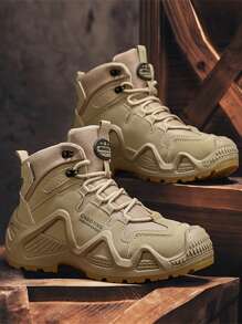 Men's Labor Protection Shoes, Outdoor Sports Color-Block High-Top Leather Horse Riding Boots, Retro Style, Comfortable And Fashionable, Versatile, Multi-Functional Outdoor Work Anti-Piercing Anti-Crush Mountaineering Shoes, Outdoor Sports Soft Bottom Soft Surface Lightweight Comfortable Men's Construction Shoes
