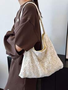 Landhausstil Spitzen Eimer Tasche, Große Kapazität Umhängetasche, Tragetasche für Outdoor & Einkaufen, Sommer