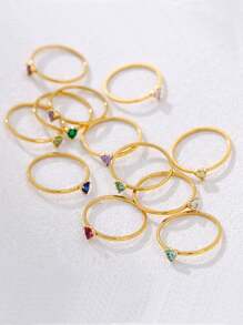 1 pieza Anillos de mujer con corazón delicado, anillo abierto de acero inoxidable diminuto con imitación de circonita, joyería de moda para damas, regalo de cumpleaños, regalos del Día de San Valentín