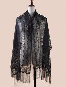 1pc Women's Versatile Paisley Floral Lace Scarf, Breathable Polyester Solid Color Lightweight Long Scarf For Head Wrap, Shawl, Neck Scarf, Wedding, Party, Beach - Multicolor - View 12