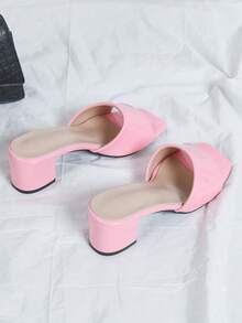 2025 Elegant Pink High Heels, Summer Fashion Women's Elegant Pink High Heel Sandals, Easy Slip-On Thick Heel Square Toe Mules, Glossy Women Shoes - Pink - View 4