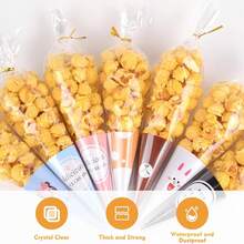 50/100/200 件装大提琴玻璃纸零食袋 7 X 12 英寸透明锥形大提琴袋 甜美透明塑料礼品袋 带 100 件扭结带 适用于派对礼品糖果、爆米花、零食包装（金色扭结带） - 無色 - 查看 11