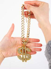 1pc Upgraded Super Sized Dollar Sign Pendant With Rhinestones, Sturdy Thick Gold Chain Necklace For Pets Such As Cats And Dogs, Flashy Chunky Chain, Hiphop Punk Decor For Bulldogs, Golden Retrievers, Labradors