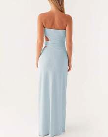 Women Sexy Cut Out Maxi Dress Y2k Hollow Out Spaghetti Strap Backless Long Bodycon Dresses Sleeveless Porm - 藍色 - 查看 2