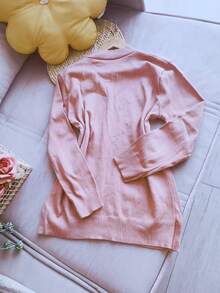 V Neck Plus Size Basic Long Sleeve Winter Knit Top Women Fashion - 卡其色 - 查看 2