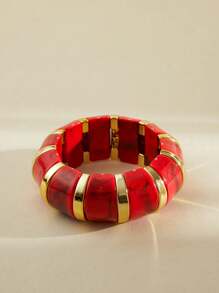 ORNAPEADIA 1pc Bohemian Style Colorful Wide Resin Elastic Bangle Bracelet, Suitable For Women's Daily, Party, Holiday Wear, Gift