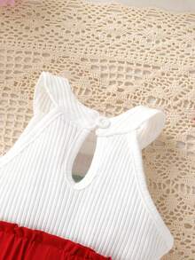 Set de 3 piezas Enterizo suave y cómodo, elegante, dulce y lindo para bebé niña con bordado de fresa, decoración de moño y volantes en el bajo, incluye calcetines y diadema, adecuado para recién nacida, vestido de bebé niña, vestido de fiesta para bebé, ropa de niña, ropa de bebé, apto para uso diario, vacaciones, fiestas y sesiones de fotos - Multicolor - Ver 9