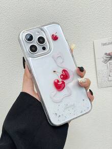 1 carcasă de telefon 2 în 1, texturată, transparentă, strălucitoare, cu design de cireșe, compatibilă cu 11/12/13/14/15 Pro Max - clar - Vizualizare 5
